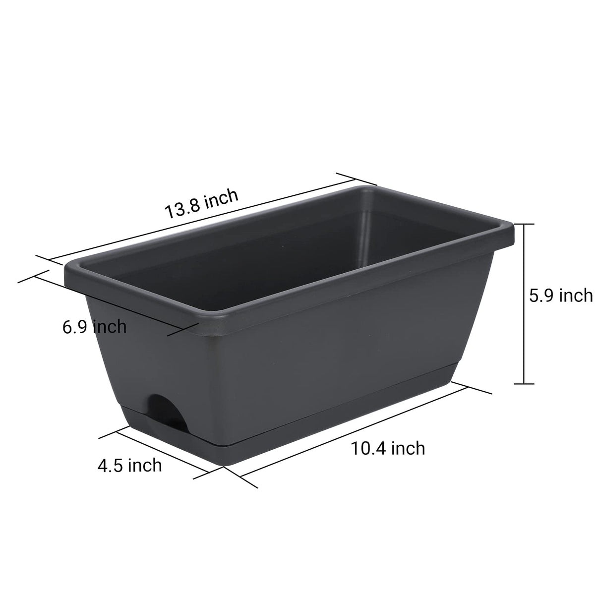 GREANER Rectangular Window Boxes with Trays, 3 Packs Modern Vegetable Planters, 13.8Inch Plastic Flower Boxes Container for Windowsill, Patio, Garden, Balcony, Porch, Indoor and Outdoor Use, Black