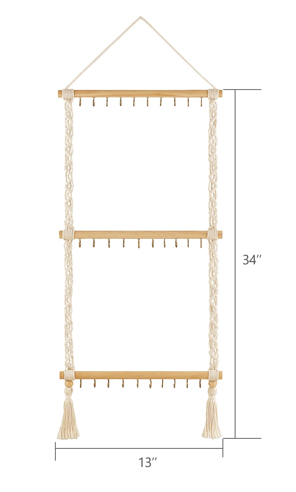 Dahey Hanging Jewelry Organizer Macrame Necklace Holder with 30 Hooks and Headband Holder with 30 Hooks Boho Decor for Baby Girls Room