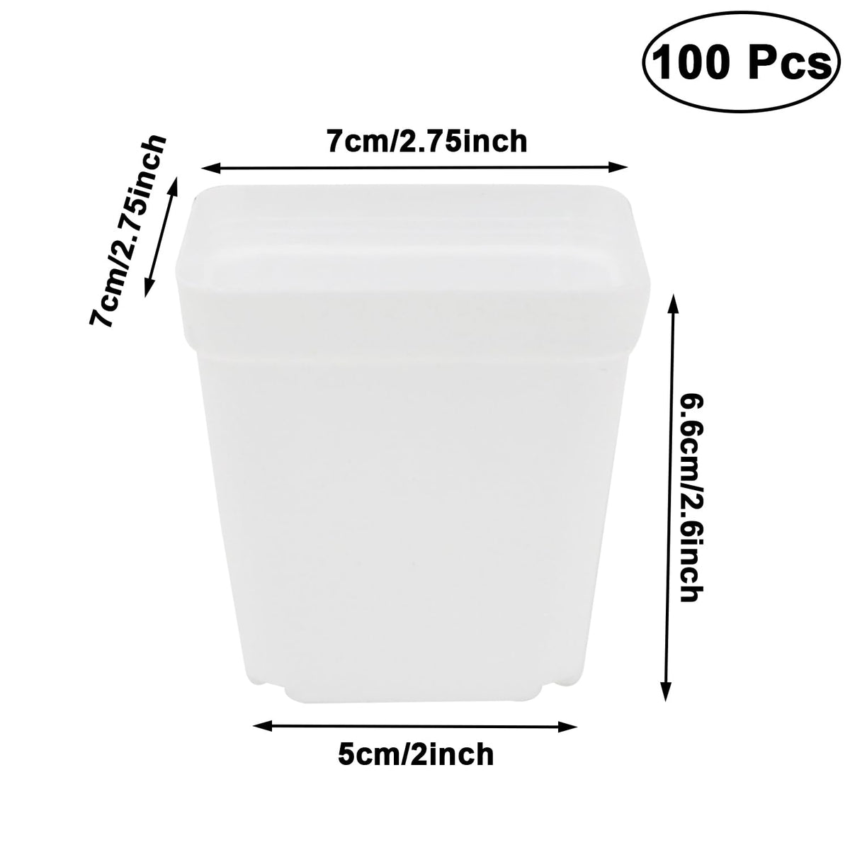 GOETOR 2.7 Inch Square Nursery Pots,100 Pack White Plastic Plant Containers,Sturdy & Durable Starter Pots with Drainage Holes for Seed Starting,Succulents,Cuttings & Transplanting