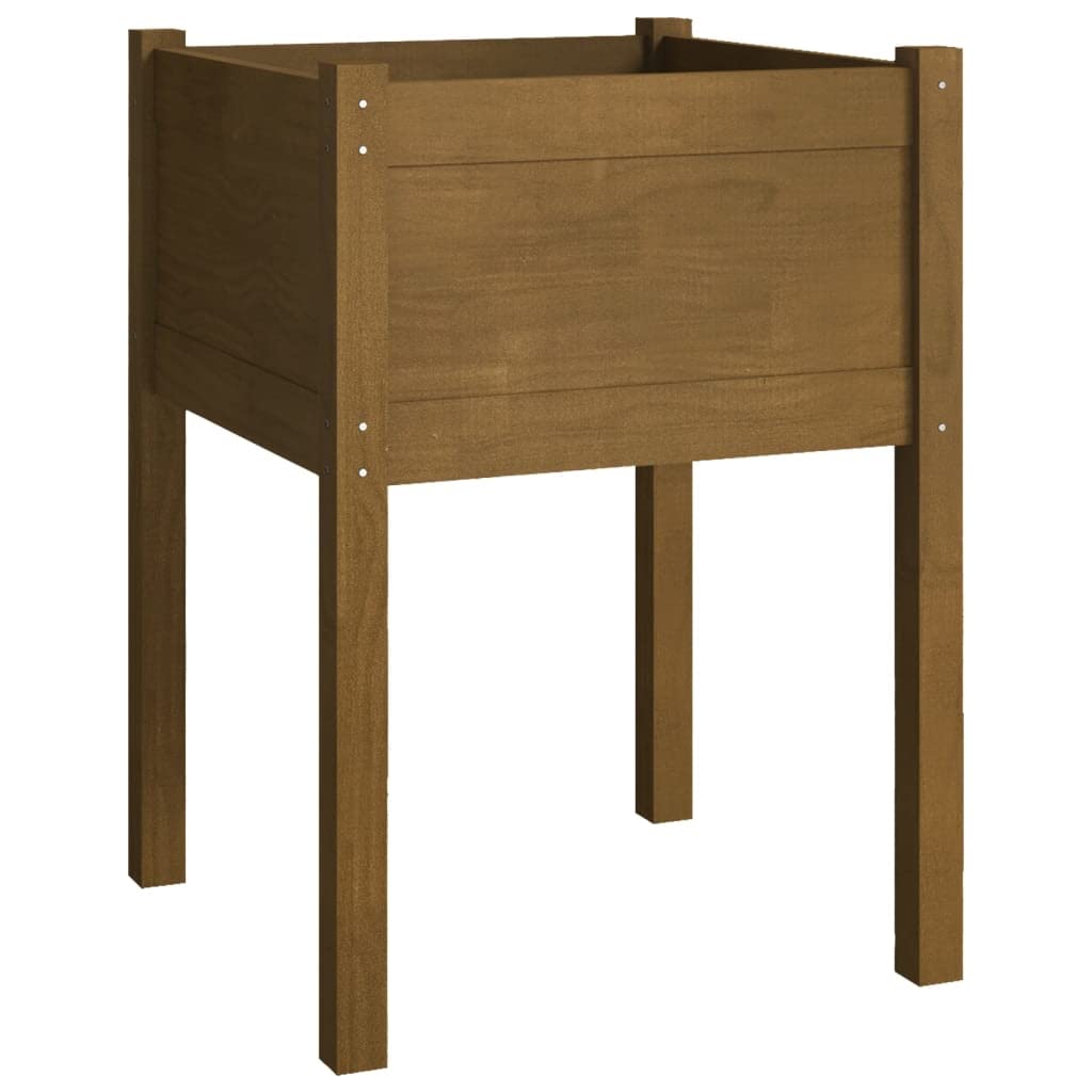 KHNLGFR Solid Pinewood Outdoor Planter Square Honey Brown Wooden Planter for Herbs and Plants 19.7x19.7x27.6 Inch for Garden and Balcony