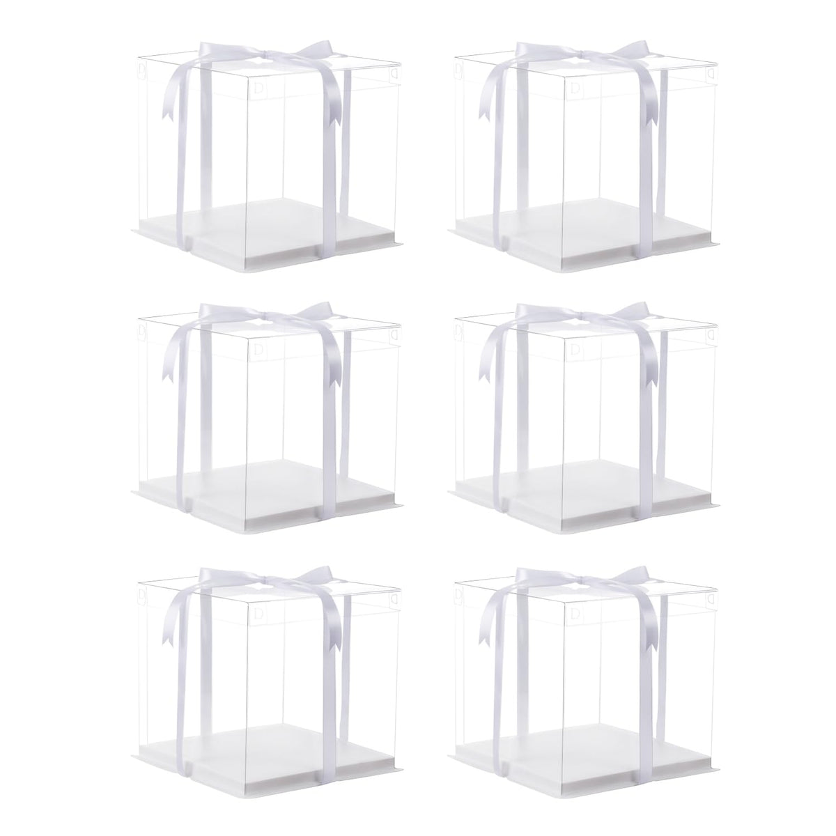 XININSUN 6Pcs clear cake boxes with Ribbon, 6inch cake boxes for Christmas Bakery Treat,Holiday Pastries,Gift Giving-White