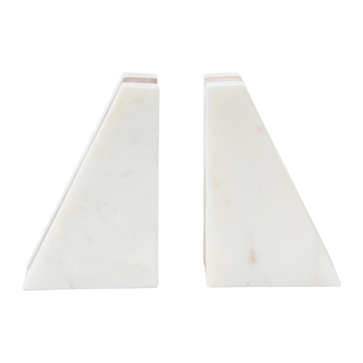 Main + Mesa Marble Geometric Bookends with Wood Inlay, White