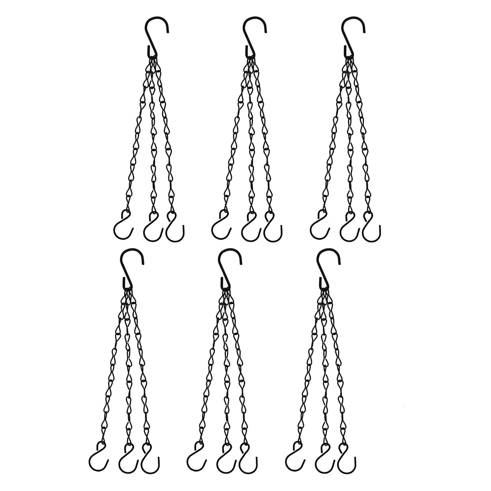OUKEYI 6 Pcs Hanging Chain, Heavy Duty 15.7 Inch Hanging Flower Basket Galvanized Replacement Chain -3Point Garden Plant Hanger for Outdoor Bird Feeders, Planters and Lanterns (Black) ¡­