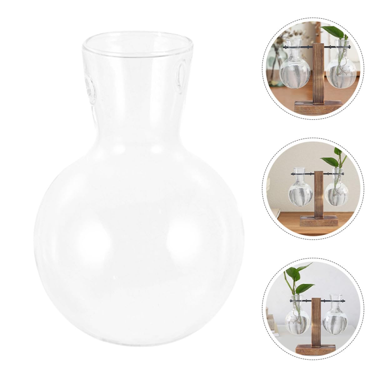 ROMISBABA 3pcs Glass Propagation Planter Vases with Wooden Stand, High Borosilicate Hydroponic Plant Holder Jars for Indoor Plant Propagation and Terrarium Decoration