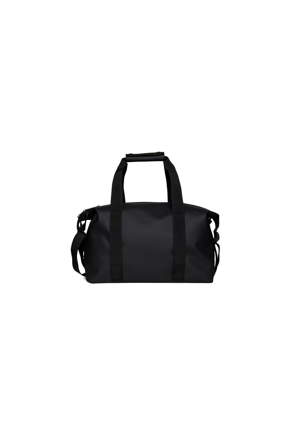 RAINS Hilo Weekend Bag Small - Black Waterproof Travel Duffel for Men and Women, Gym Carry On With Coated Zip, Shoulder & Compression Straps