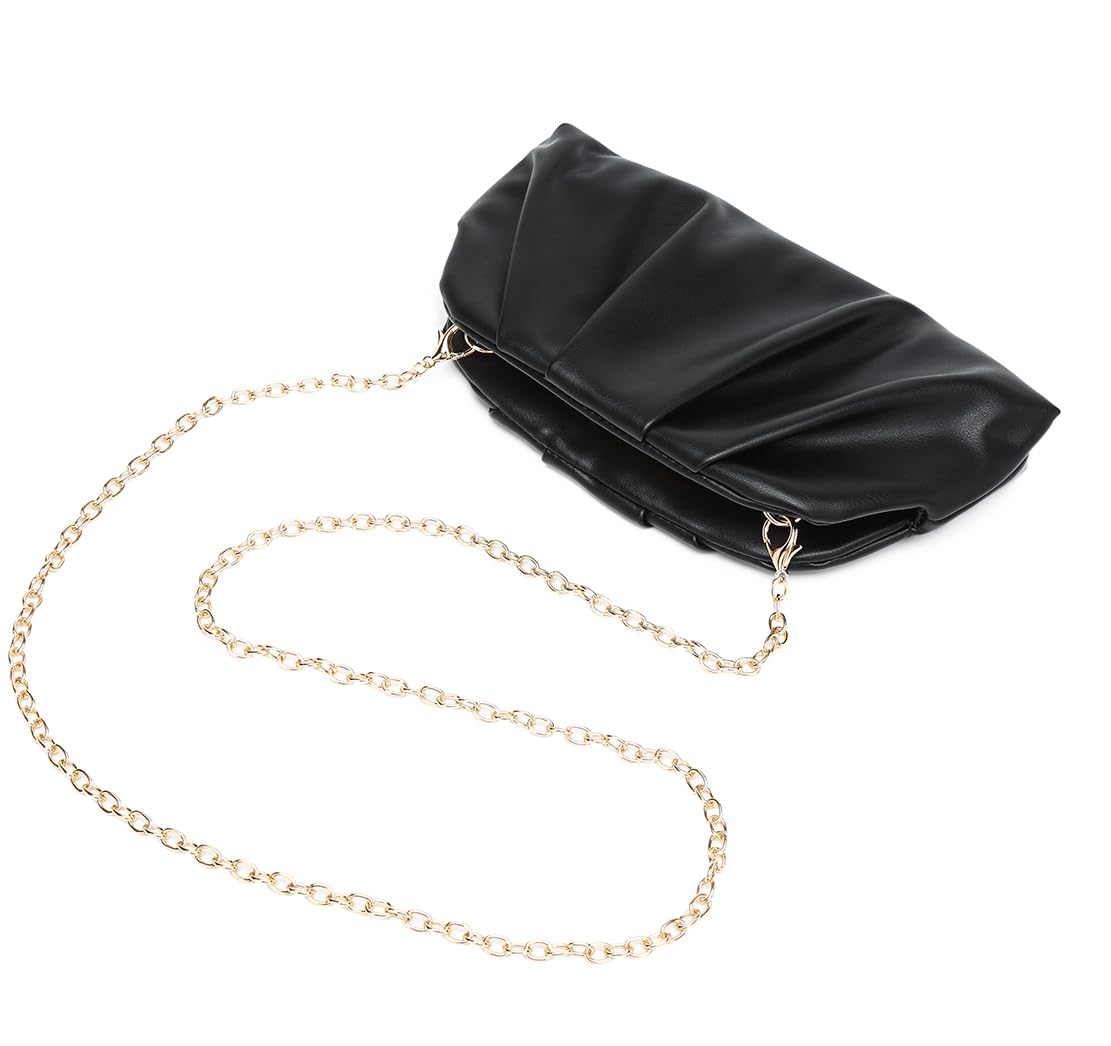 Dreubea Women's Fashion Cloud Shape Evening Bag Charming Fold Leather Clutch Handbag with Chain Apricot