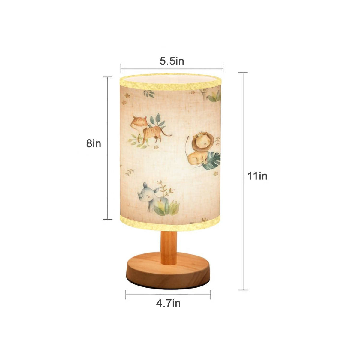 LOPYEIJFG Bedside Table Lamp, Wood Base, Flaxen Fabric Shade, 5.5x11inch, Cute Safari Animals Design