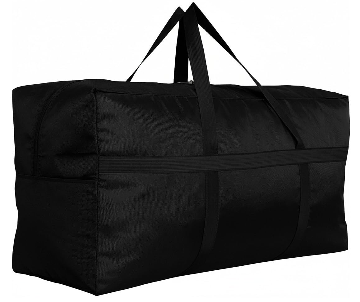 DoYiKe Extra Large Storage Duffle Bag with Zippers and Handles, Black Big Foldable Duffle Bag for Travel-130L