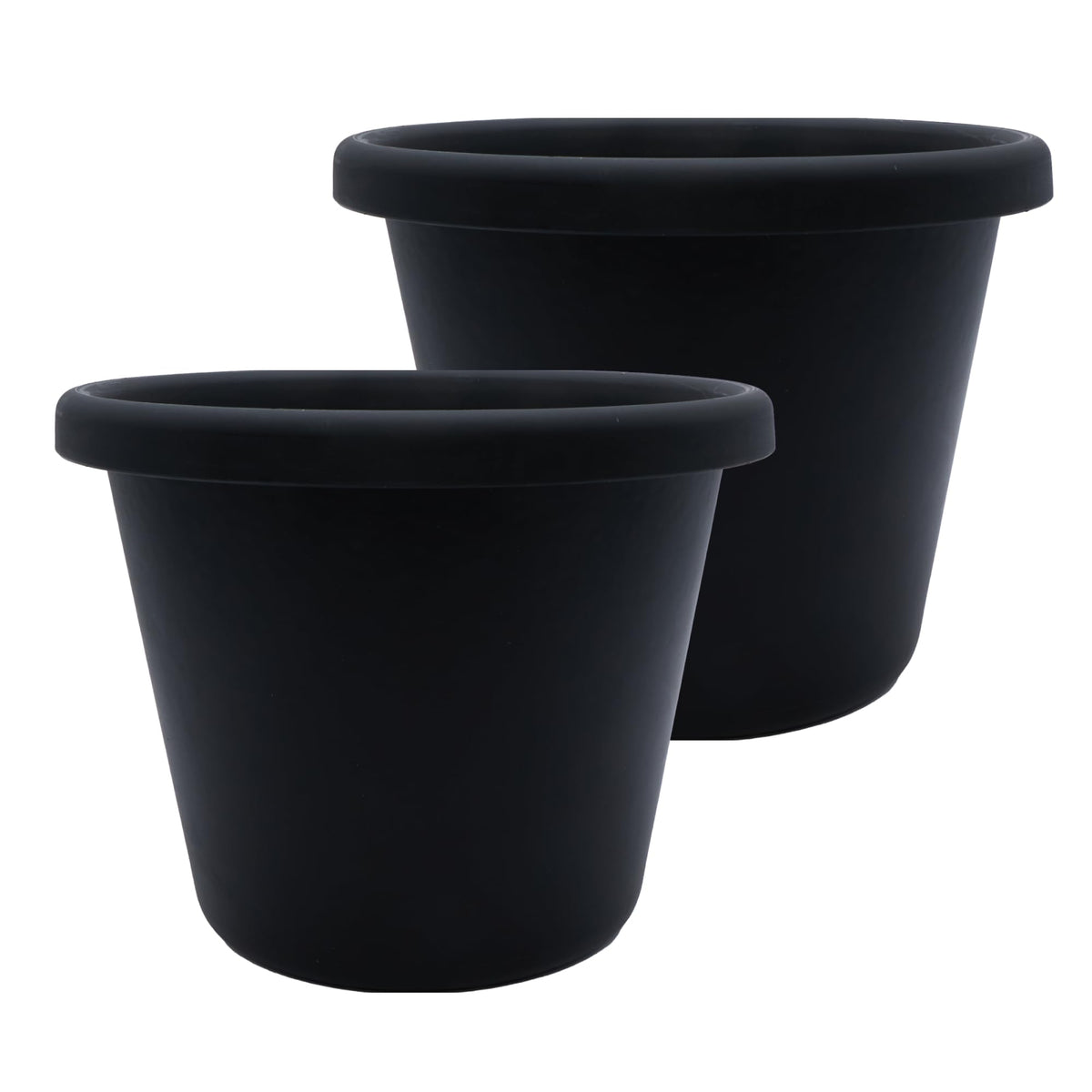 The HC Companies 11.5 Inch Classic Round Planter Pots with Drainage, Rolled Rim Plastic Planters for Indoor & Outdoor Plants, 2-Pack Decorative Flower Pots for Garden, Office & Home Decor, Black