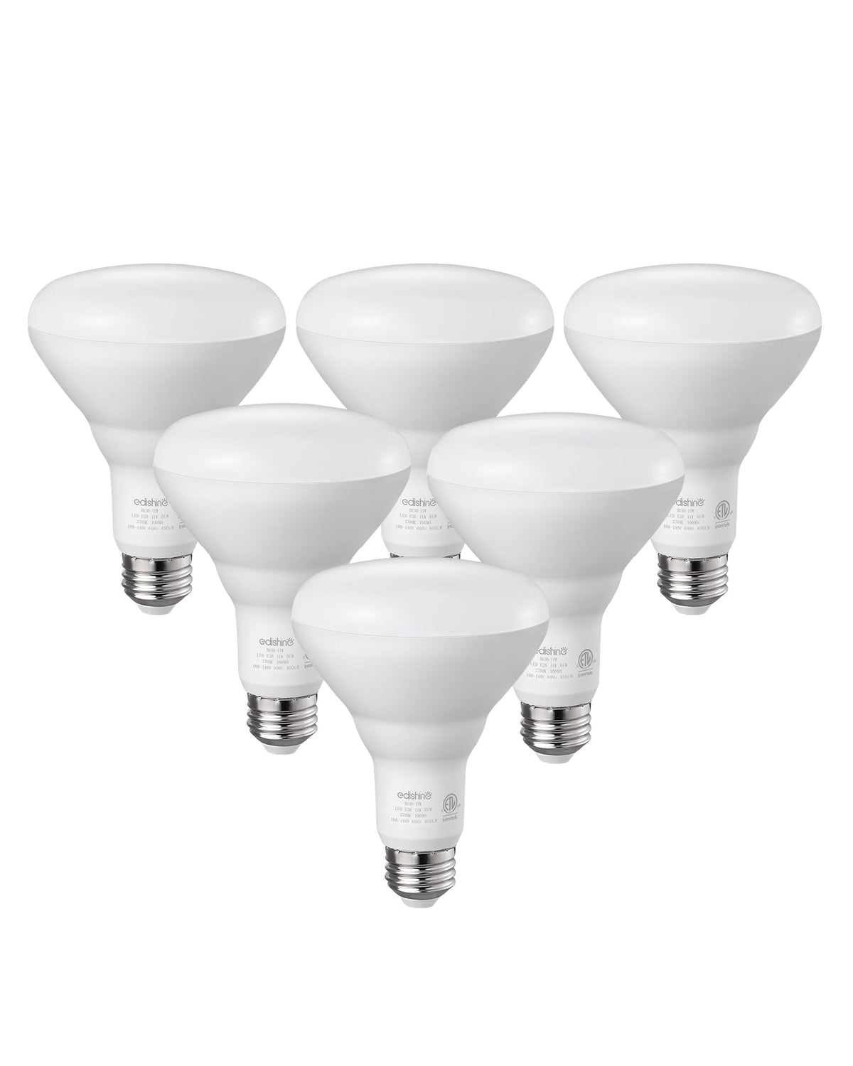 EDISHINE BR30 LED Bulb, Dimmable 11W Equivalent 65W, 850LM, 5000K Daylight White, E26 Base, 6 Pack, ET