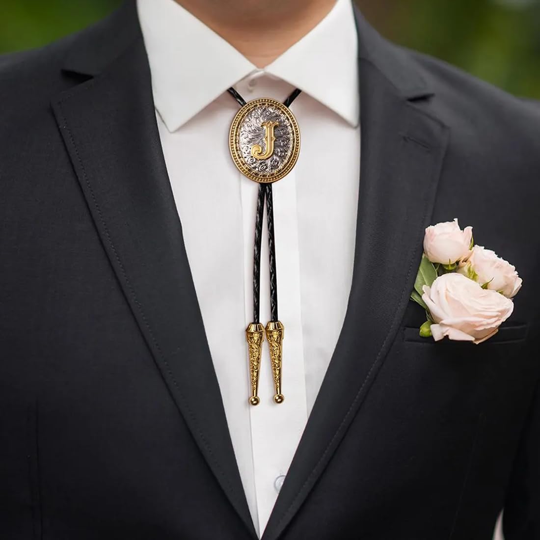HOEACXY Initial Bolo Tie for Men Leather Cowboy Necktie Letter M Name Bola Accessories Personalized Gift for Him