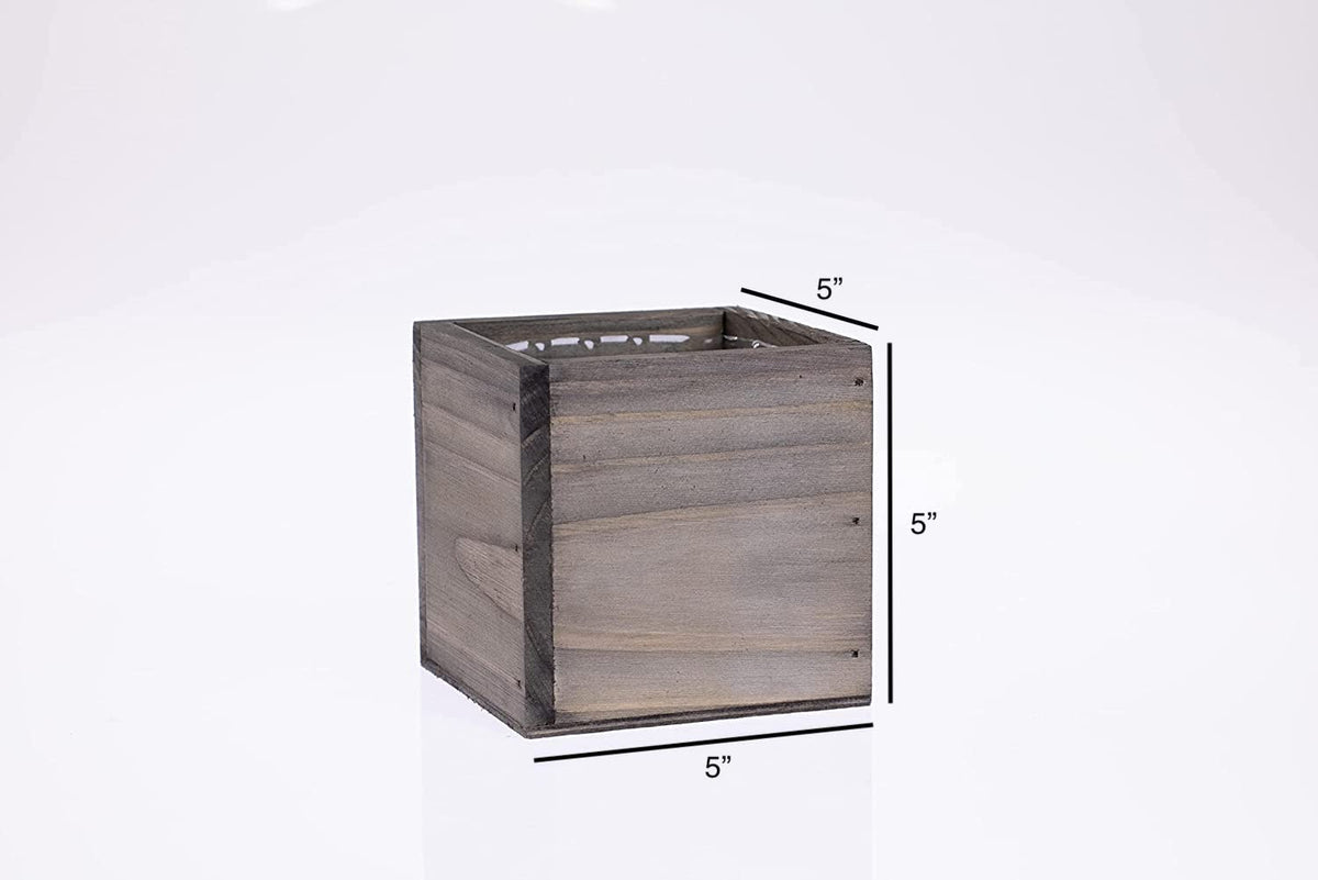 Wooden Planter Box, Rustic Barn Wood with Plastic Liner l Garden Decor l Restaurant and Wedding Decorations l Wedding Bouquets, Table Centerpiece (5x5 Set of 4, Natural)