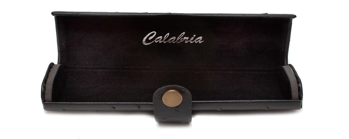 Calabria Slim Hard Eyeglass Case with Faux Ostrich Finish – Compact Snap Button Eyewear Holder | Protective Travel Storage for Reading Glasses and Sunglasses | Black