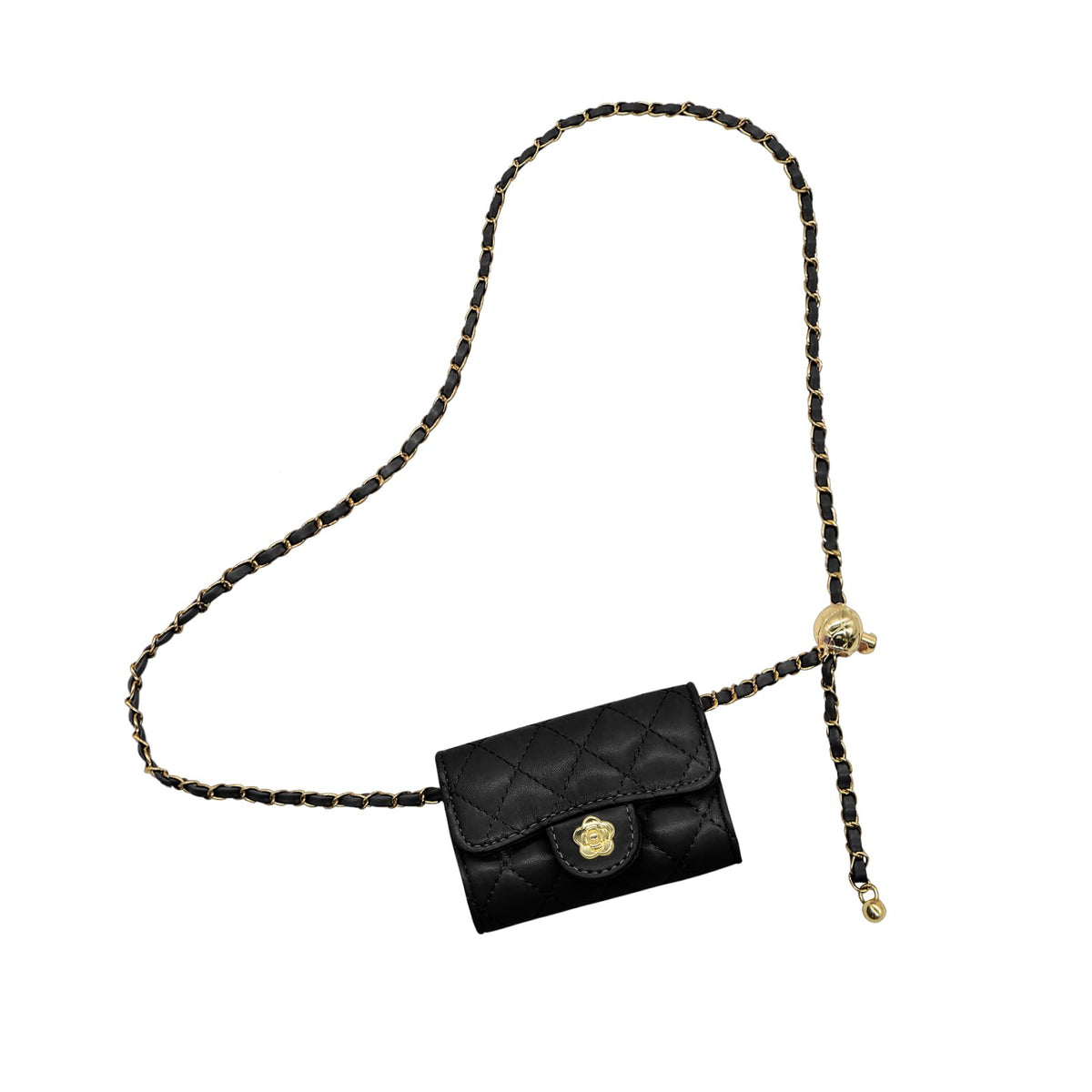 YAMEIZE Mini PU Leather Chain Belt Bag for Women Quilted Waist Purse Crossbody Fanny Pack Detachable Belt Chain