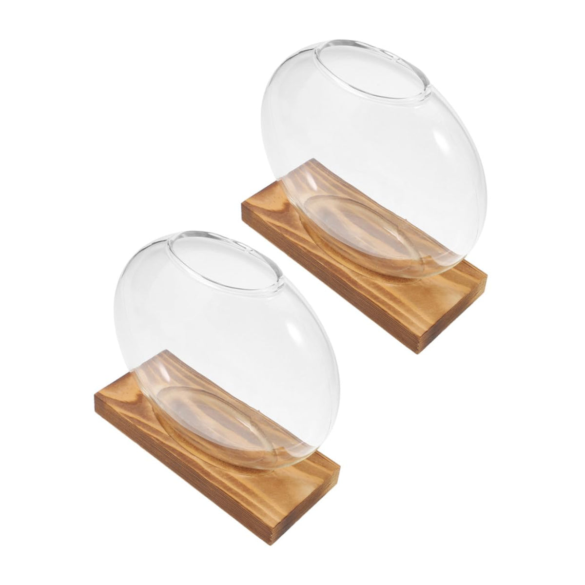 Veemoon 2pcs Glass Vases with Wooden Stand Hydroponic Containers for Indoor Plant Propagation, Desktop Terrarium Containers for Home and Office Decor