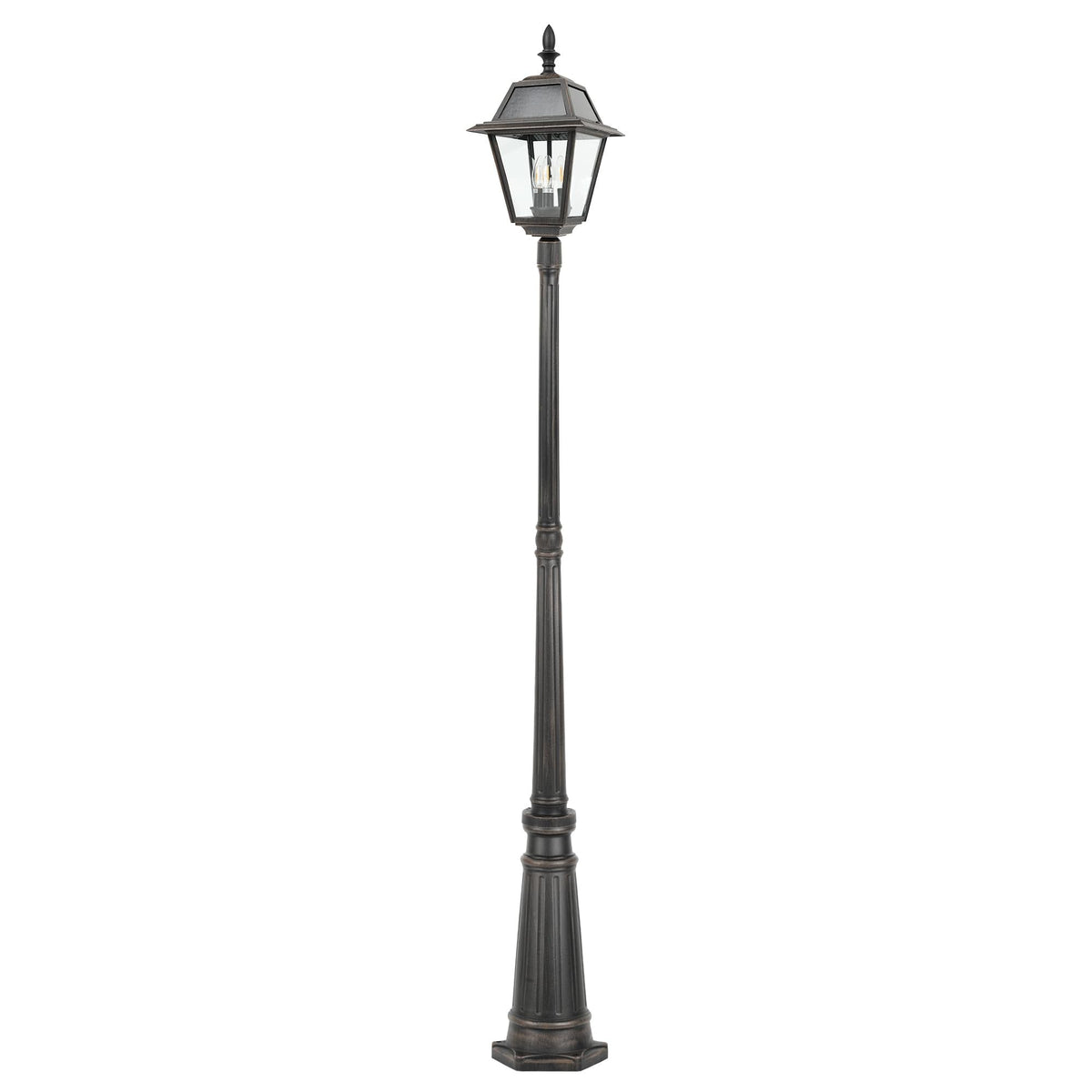 LUTEC Outdoor Solar Lamp Post Light, 300LM Waterproof, Aluminum, Brown, Dusk to Dawn for Garden, Patio, Yard