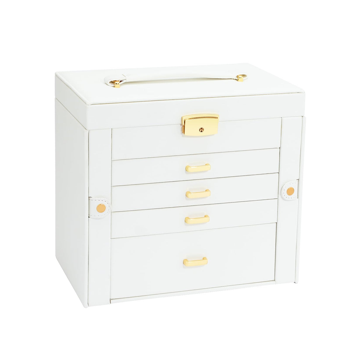 V-LAFUY Jewelry Holder Organizer, Large Jewelry Boxes for Women, 5 Layers 4 Drawers Jewelry Box with Handle Jewelry Organizer for Earrings Rings Necklaces Bracelets, White