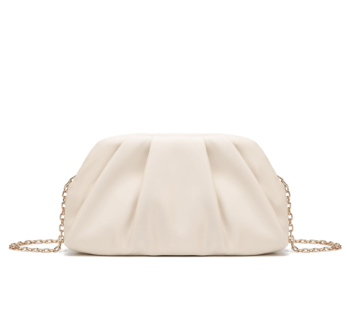 Dreubea Women's Fashion Cloud Shape Evening Bag Charming Fold Leather Clutch Handbag with Chain Beige