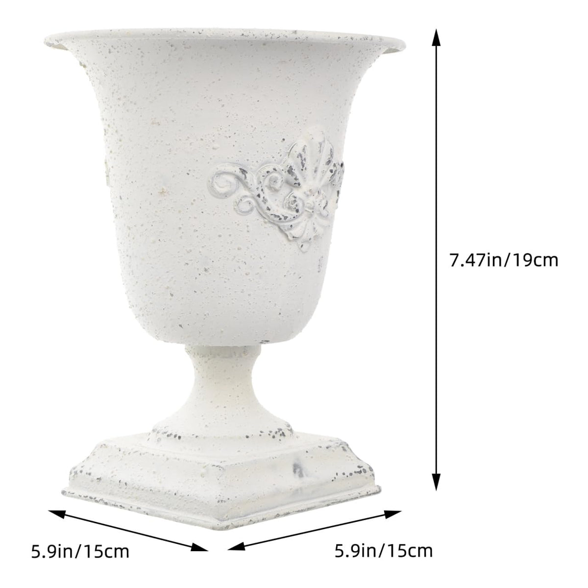 POPETPOP Urn Planters for Outdoor Plants : Iron Urn Flower Pot Decorative Flower Vase for Balcony Patio Garden Desktop, 7.47X5.89X5.89in (White)