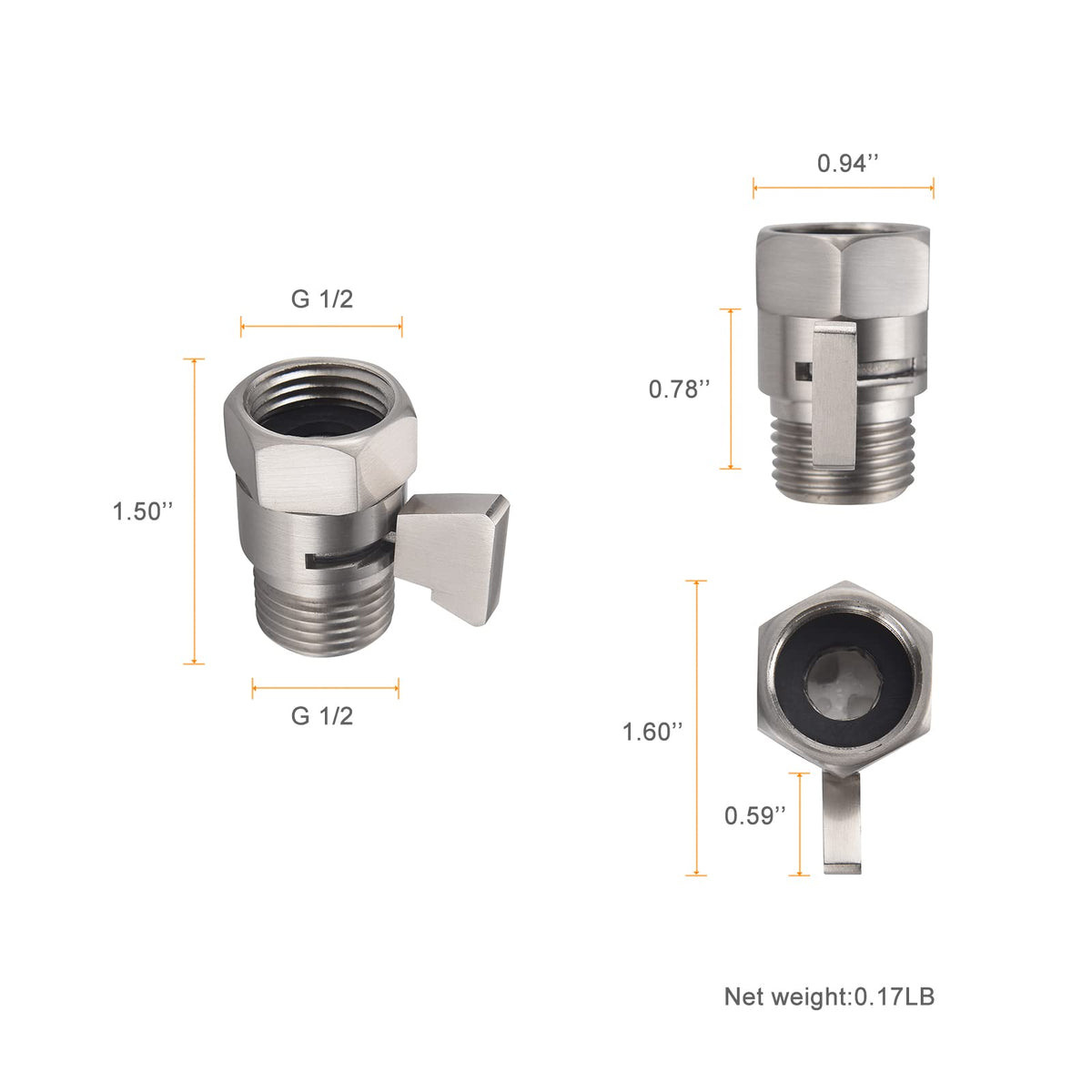 Shower Head Shut Off Valve, Brass G1/2“ Water Flow Control Valve for Shower head and Handheld, Water Pressure Regulator Replacement for Shower System(Brushed Nickel)