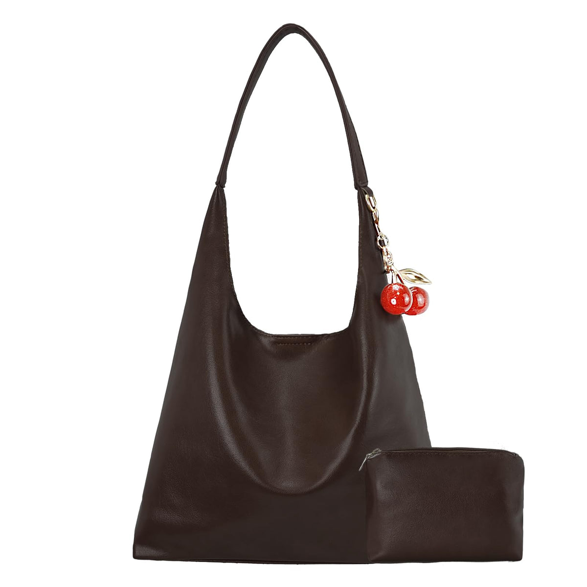 SongKedora Vegan Hobo Bag Cherry Leather Shoulder Purse Slouchy Designer Crossbody Bag for Women Retro Tote Handbag (Coffee)