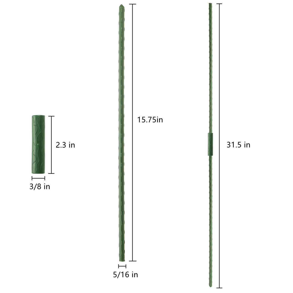 Frcctre 50 Pack 16 Inches Garden Stakes with 25 Connectors, Connectable Plant Support Stakes Plastic Coated Metal Tomato Sticks Plant Climbing Support for Tomatoes, Cucumber, Beans, Potted Plants