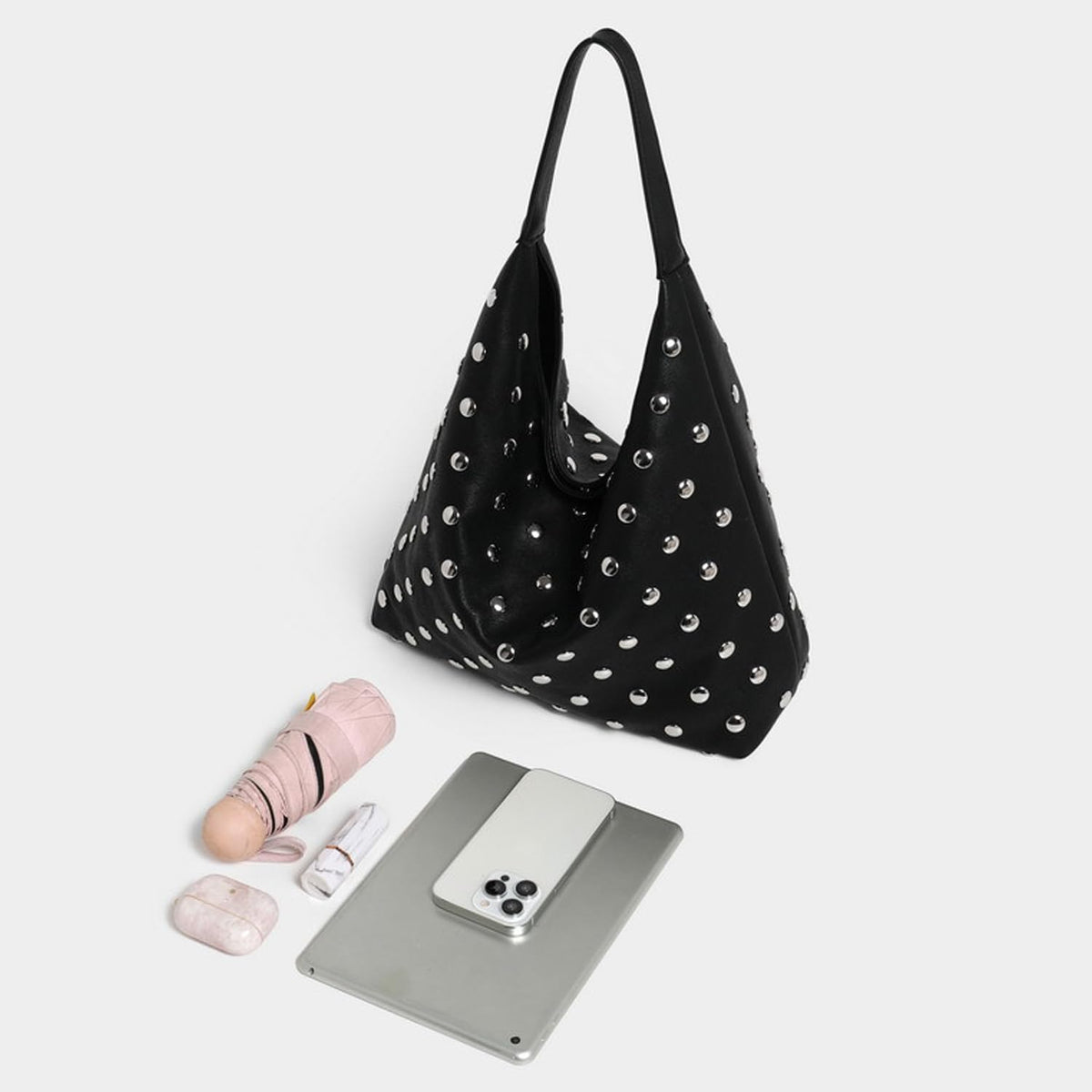 Liziblloy Studded Purse Soft Leather Studded Bags for Women Studded Slouchy Hobo Shoulder Handbag Tote Purse,Black