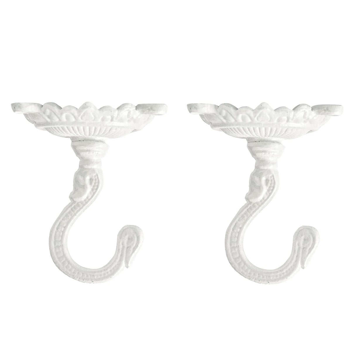 Sungmor Heavy Duty Ceiling Hooks for Hanging Plants, 2PC White 3.5x3.9Inch Large Cast Iron Ceiling Hooks, Antique Decorative Ceiling Swag Hooks for Hanging Planter Chandelier Wind Chime Lantern Hanger