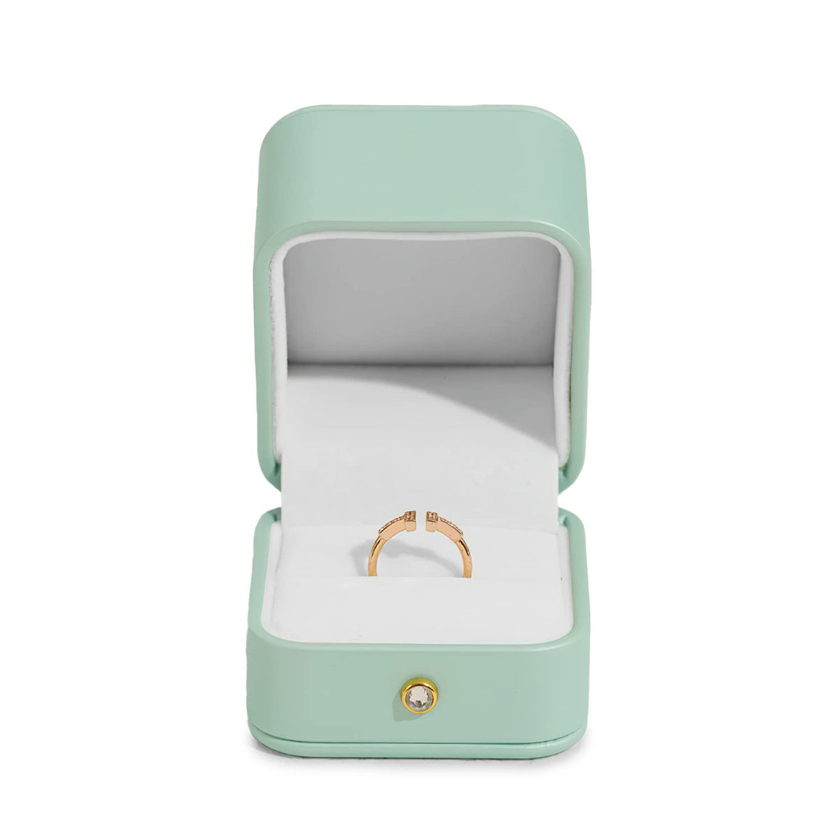 Oirlv Gorgeous Mint Green Ring Box Leather Engagement Ring Case Jewelry Gift Box for Wedding Proposal Velvet Interior