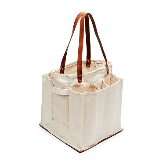 CapaBunga Farmer's Market Tote Shopping Bags with Handles - 7 Pocket Large Utility Tote Bag - Heavy Duty Canvas Utility Bag with Vegan Leather Base - Reusable Tote Bag - Natural Grocery Bag