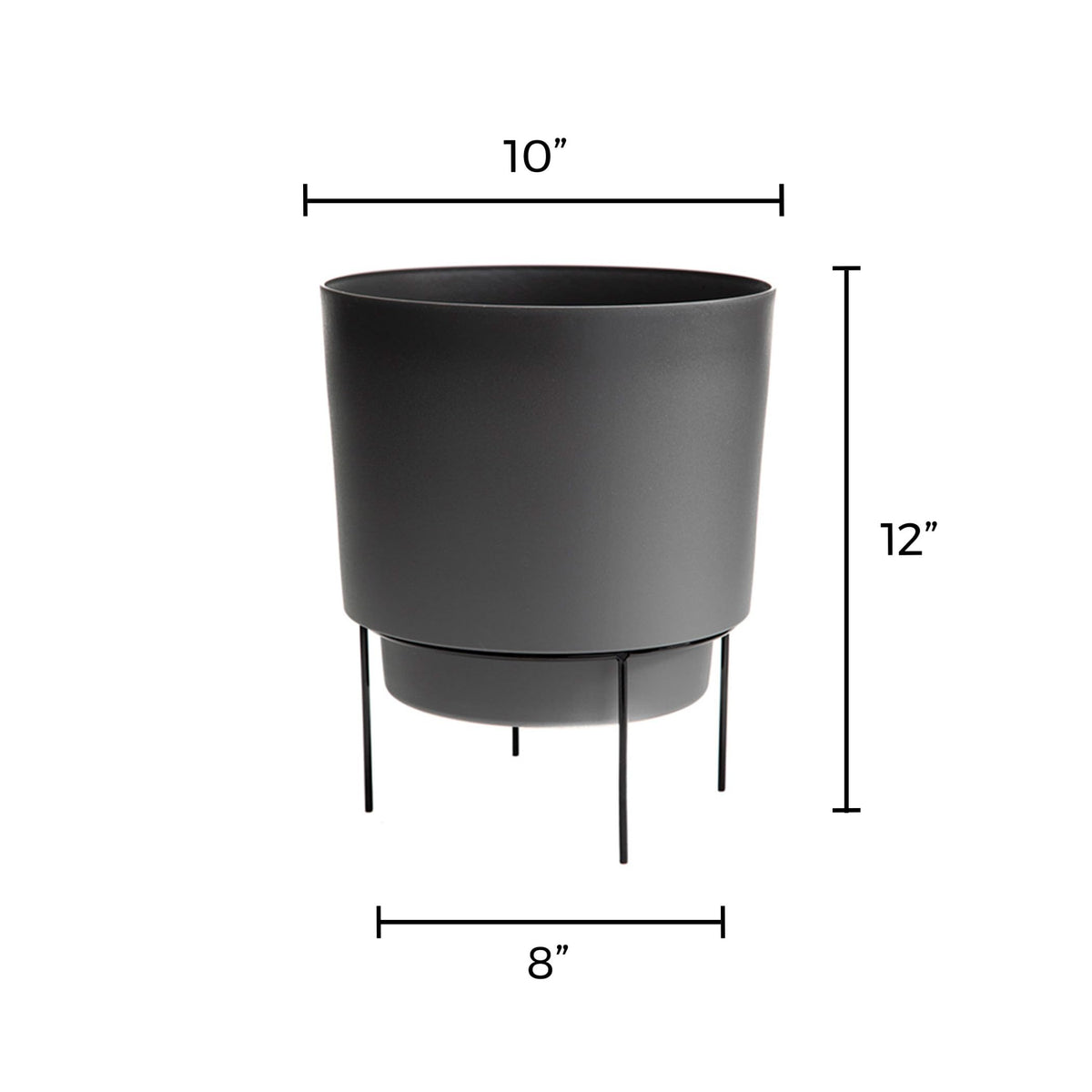Bloem Hopson 10" Plastic Cachepot with Metal Stand - Decorative Indoor Planter with Black Metal Stand, Charcoal