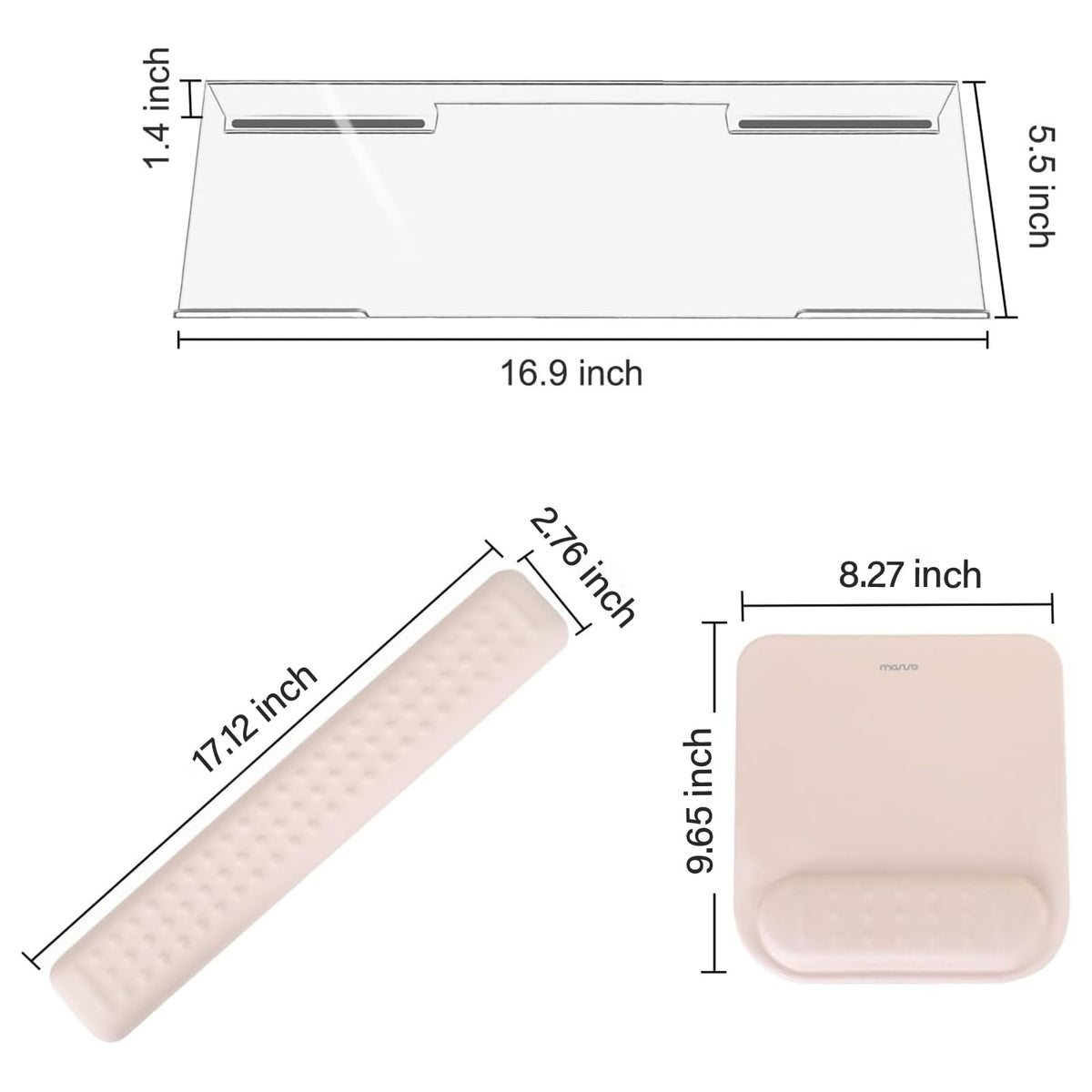 MOSISO Computer Keyboard Stand&Wrist Rest Support for Keyboard &Mouse Pad Set, Ergonomic Massage Wrist Rest Set, Easy Typing Working Acrylic Clear Stand for Office Home, Apricot