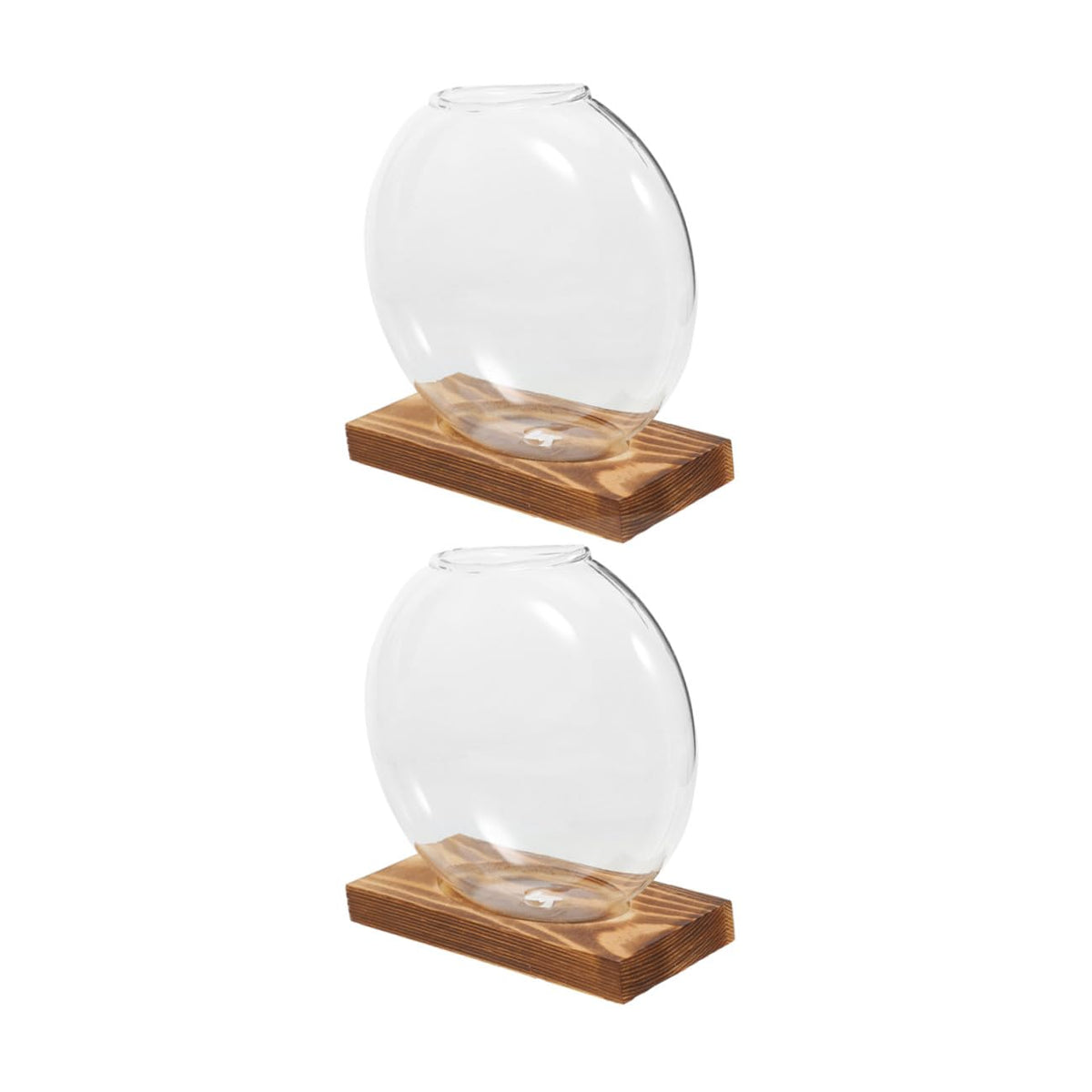HYTROVE 2Pcs Hydroponic Glass Vase with Wooden Base, Propagation Planter for Indoor Plants, Desktop Terrarium Station for Home and Office Decor