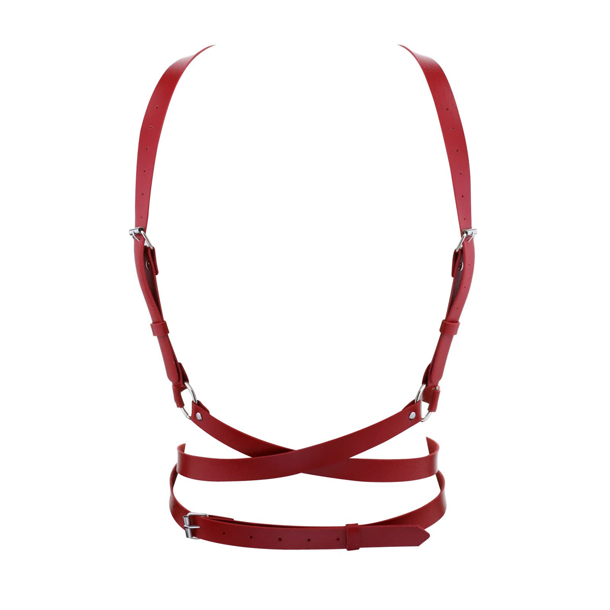 eYLun Women Leather Harness Punk Body Waist Belt - Adjustable Red