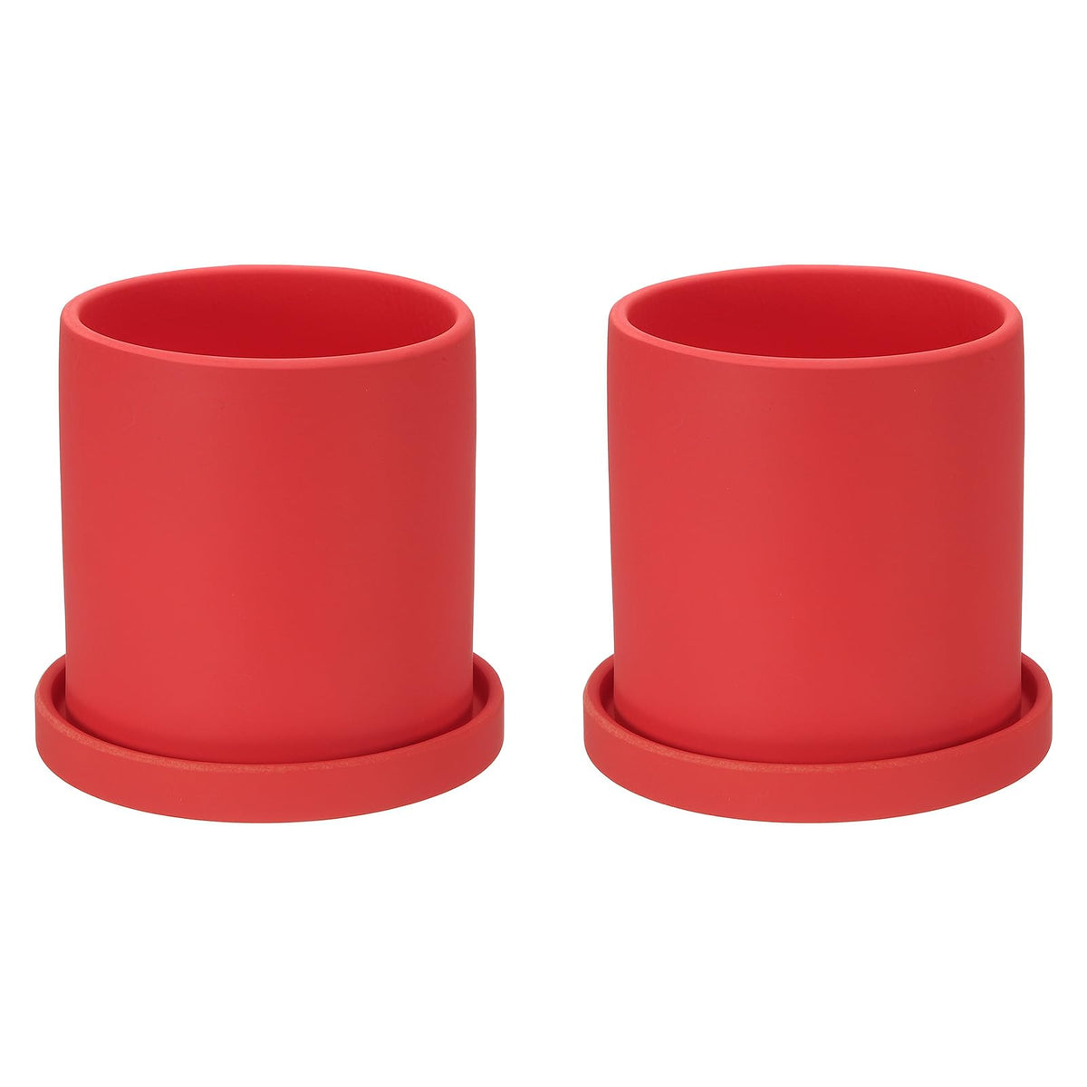 PATIKIL 4.3 Inch Ceramic Plant Pots, 2 Pack Modern Flower Planters with Drainage Holes and Tray for Decorate Home Indoor Plants Succulent Herb, Red