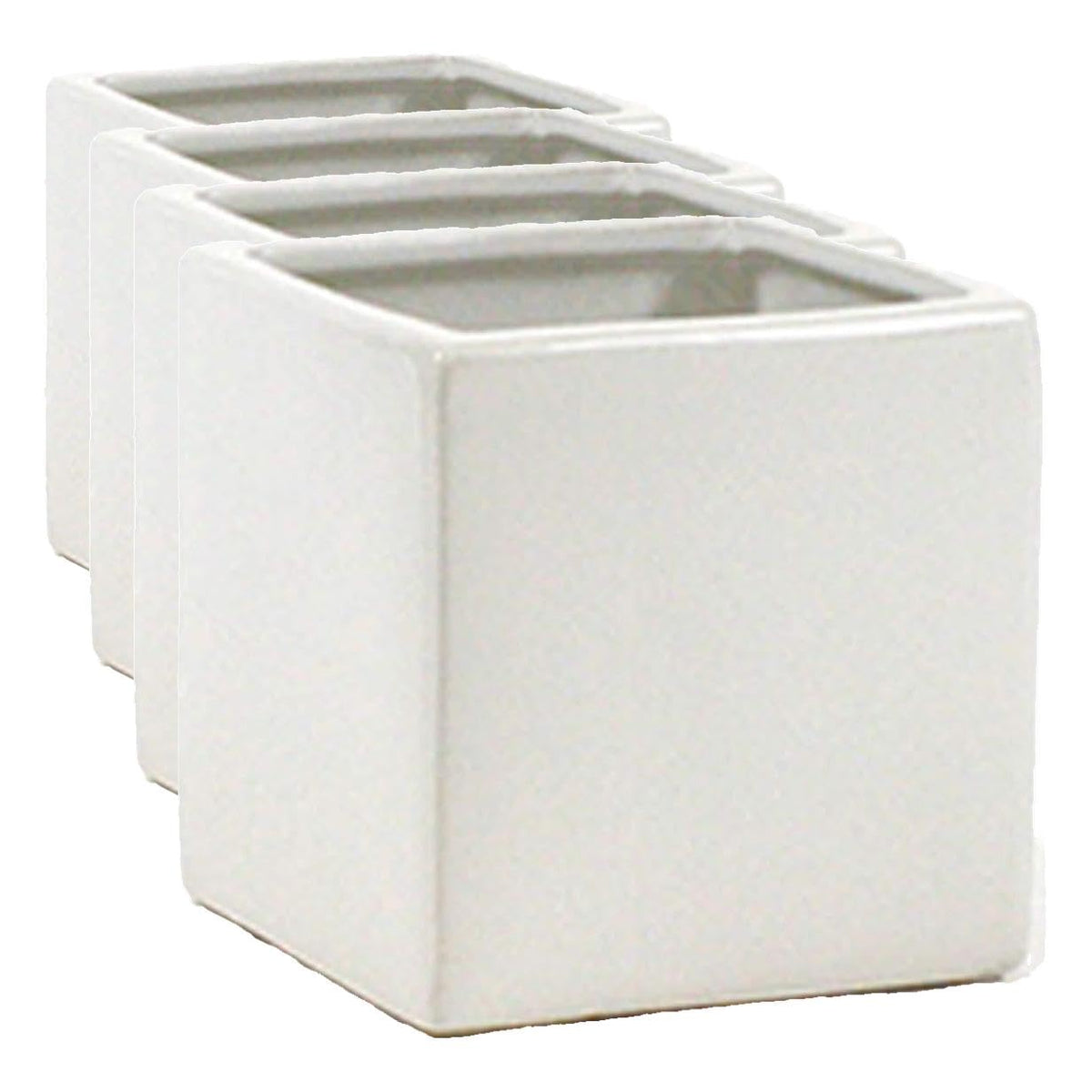 WGVI WGV Ceramic Cube Vase Width 4" Height 4" (Fits 3" Pot) Elegant Modern Block Square Floral Planter Terrarium Container Table Dresser for Event Accent Home Office Decor White 1 Piece (Pack of 4)