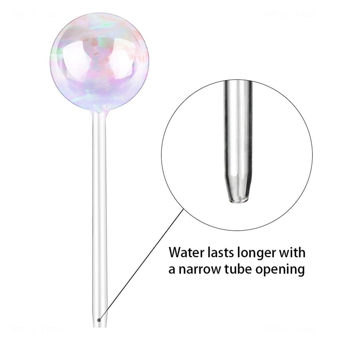 [6 PCS] Light Iridescent Rainbow Gradient Color Clear Glass Self-Watering System Spikes, Automatic Plant Waterer Bulbs