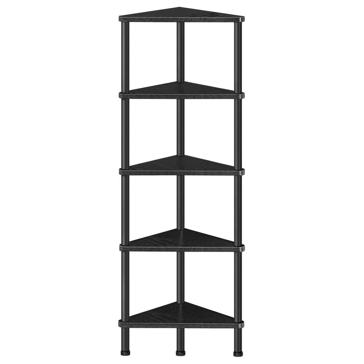 HOOBRO Corner Shelf Stand, Industrial 5-Tier Wall Corner Bookshelf with Metal Frame, Plant Display Shelf, Bookcase for Small Spaces, Bedroom, Living Room, Black BK33CJ01