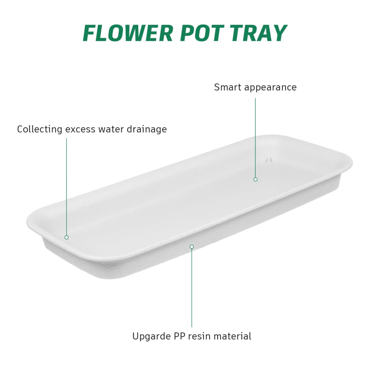 IMIKEYA 5 Pack Rectangular Plastic Plant Drip Trays: 12 Inch White Plant Saucers for Indoors, Windowsill, Flower Pot Planter Drip Tray to Catch Water