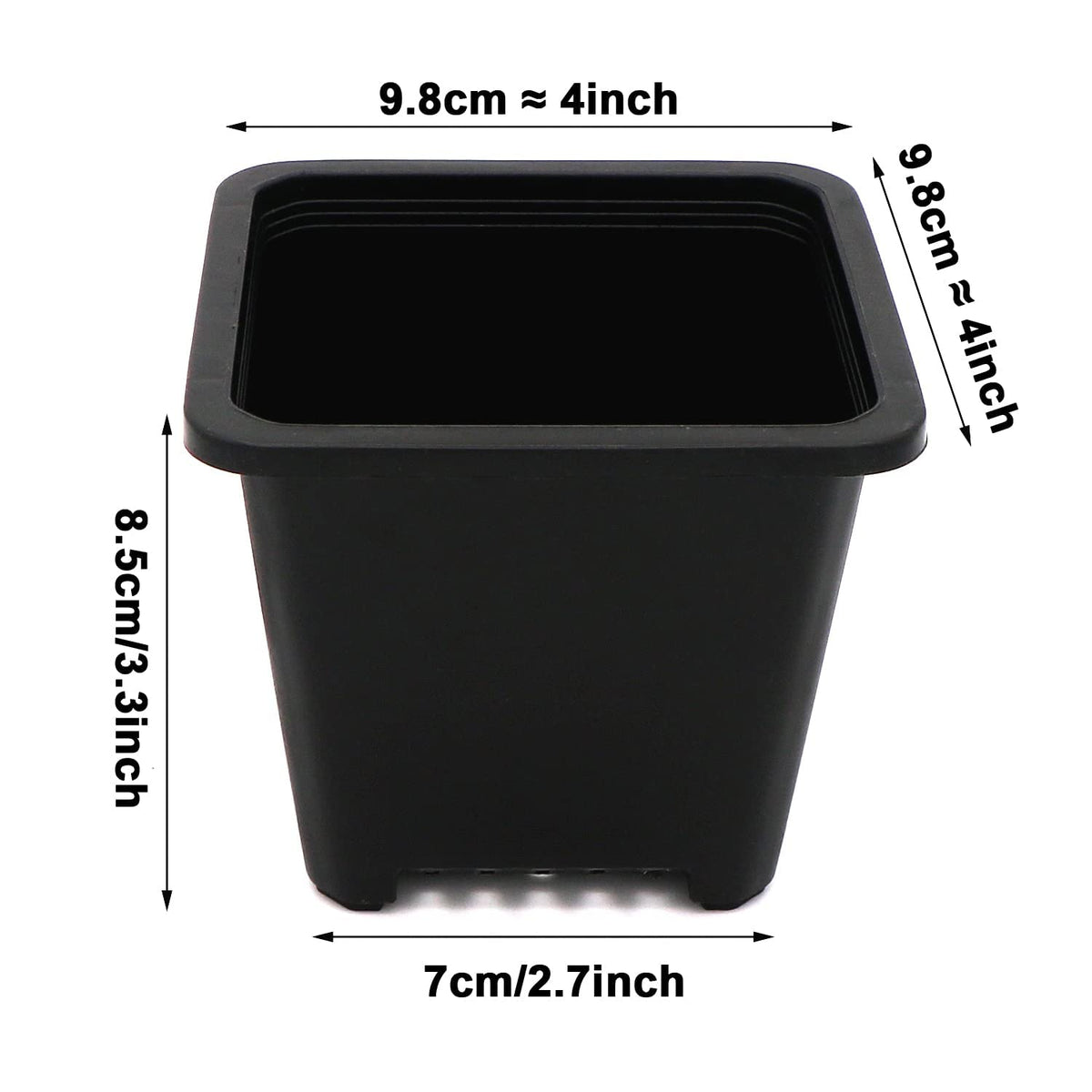 GOETOR 4 Inch Square Nursery Pots, 30 Pack Sturdy & Reusable Plastic Plant Containers Starter Pot with Drainage Holes for Seedlings, Succulents & Garden Plants, Black
