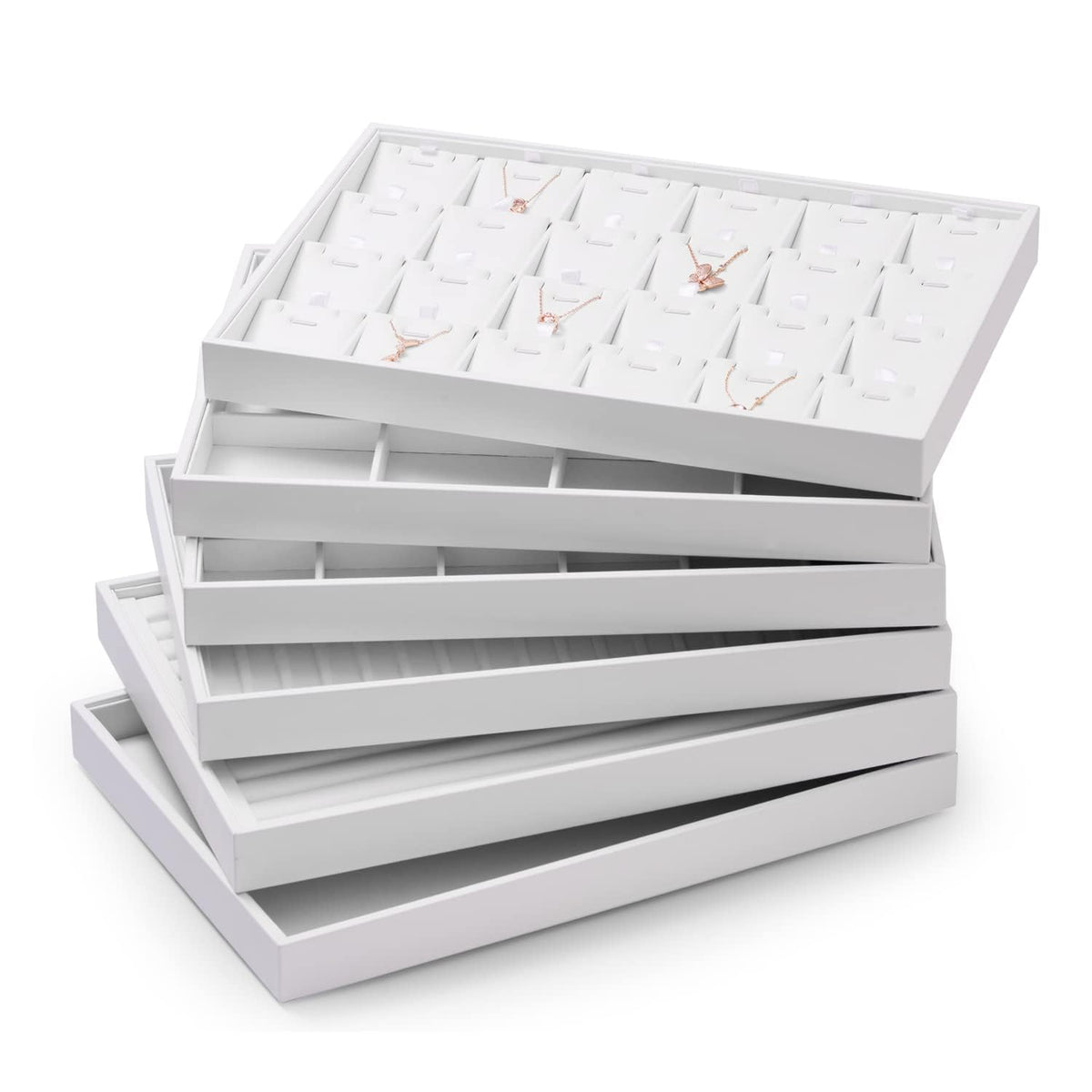 Oirlv Premium White Leather Stackable Jewelry Tray Flat Jewelry Organizer Tray for Jewelry Accessory Trade showcase