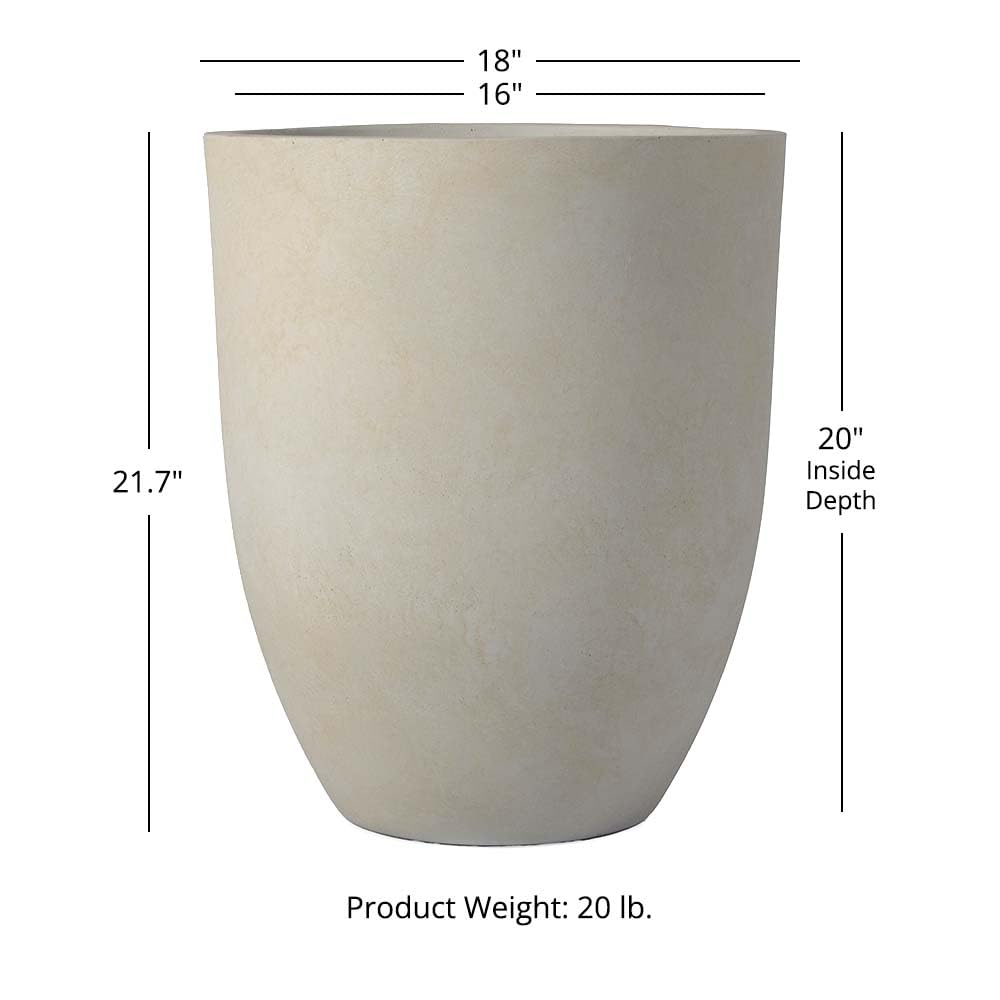 TITAN GREAT OUTDOORS Ash & Ember 18" Laurel Satin Ivory Planter, Lightweight Fiberstone Composite with Weather-Resistant Finish, Modern Planter Pot for Indoor and Outdoor Plants
