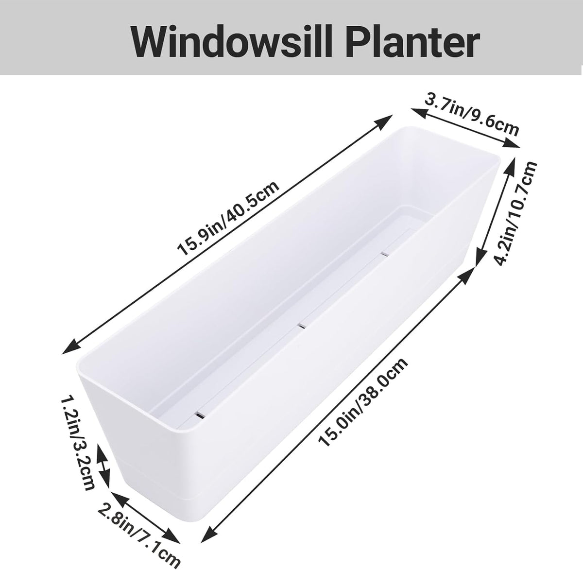 GREANER Window Boxes Planters with 100PCS 6inch White Plant Label, 3PCS 16x3.8 Inch Large Herb Planters with Tray, Indoor Succulent Cactus Flowers Vegetable Plastic Rectangle Pots for Balcony, Office,
