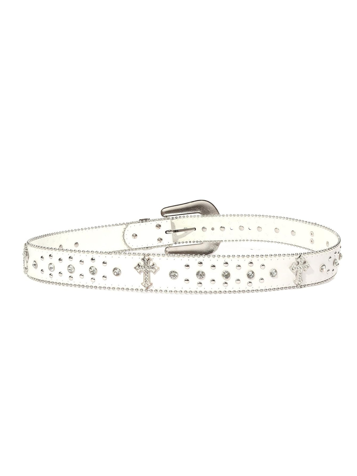 Strapvia Rhinestone Belt for Men & Women, Western Cowboy Cowgirl Belt with Bling Cross Design for Jeans (Full white, waist size 38"-41")