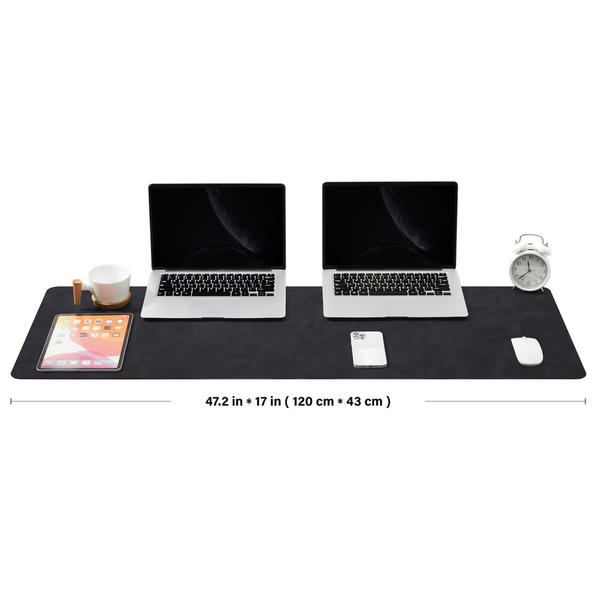 Distressed Leather Desk Mat - Non-Slip PU Desk Pad for Office and Home - Desk Organization and Accessories - Ideal for Large Mouse Pad and Desk Mats on Top of Desks(Charcoal Black,47.2"x 17")