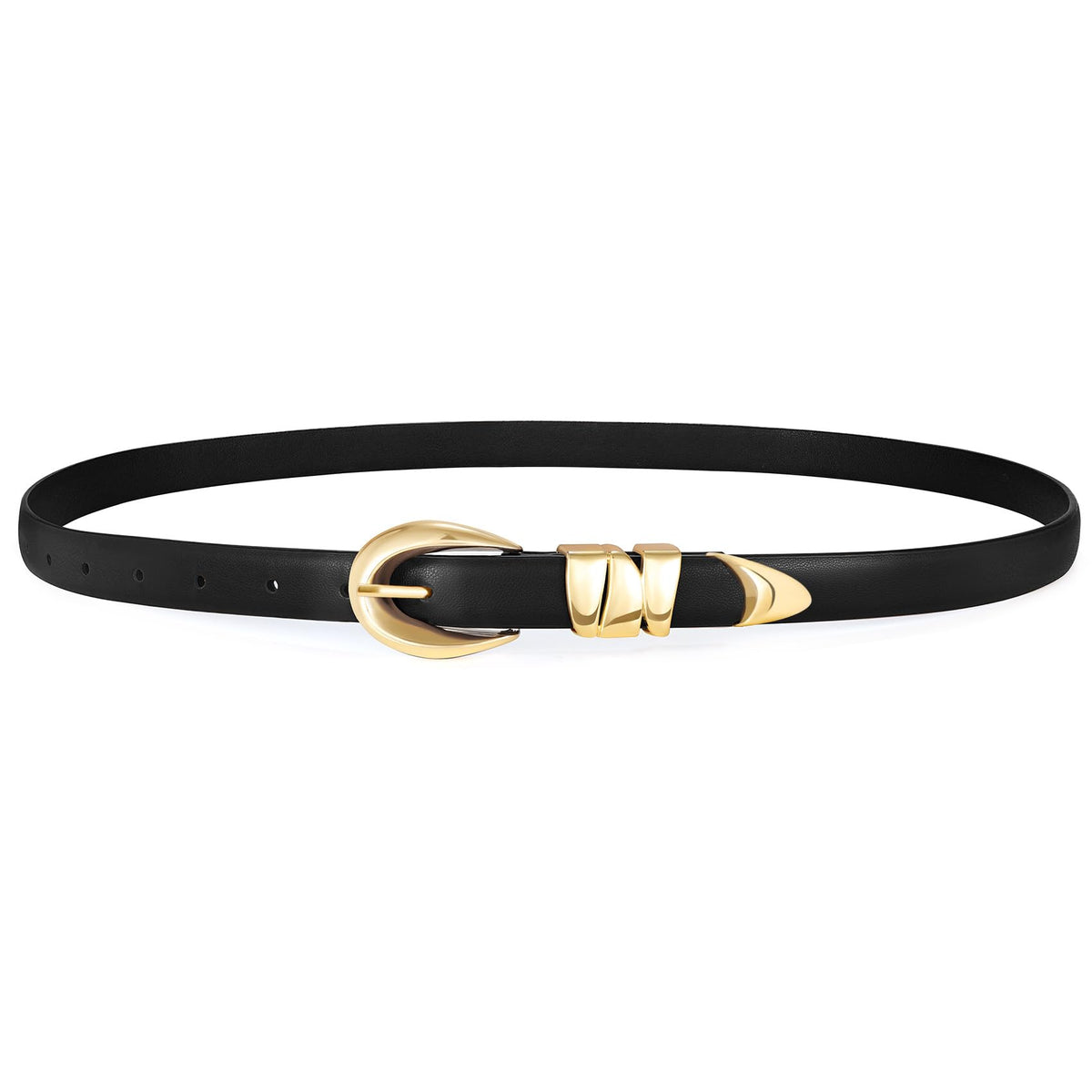 XZQTIVE Women's Skinny Leather Belts Ladies Thin Waist Belts for Jeans Dress Pants Trendy Black Belt with Gold Buckle