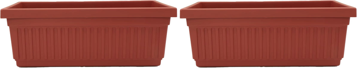 The HC Companies 18 Inch Venetian Rectangular Window Planter Box - Lightweight Plastic Indoor Outdoor Plant Pot with Drainage for Windowsill, Herbs, Flowers, Clay (Pack of 2)