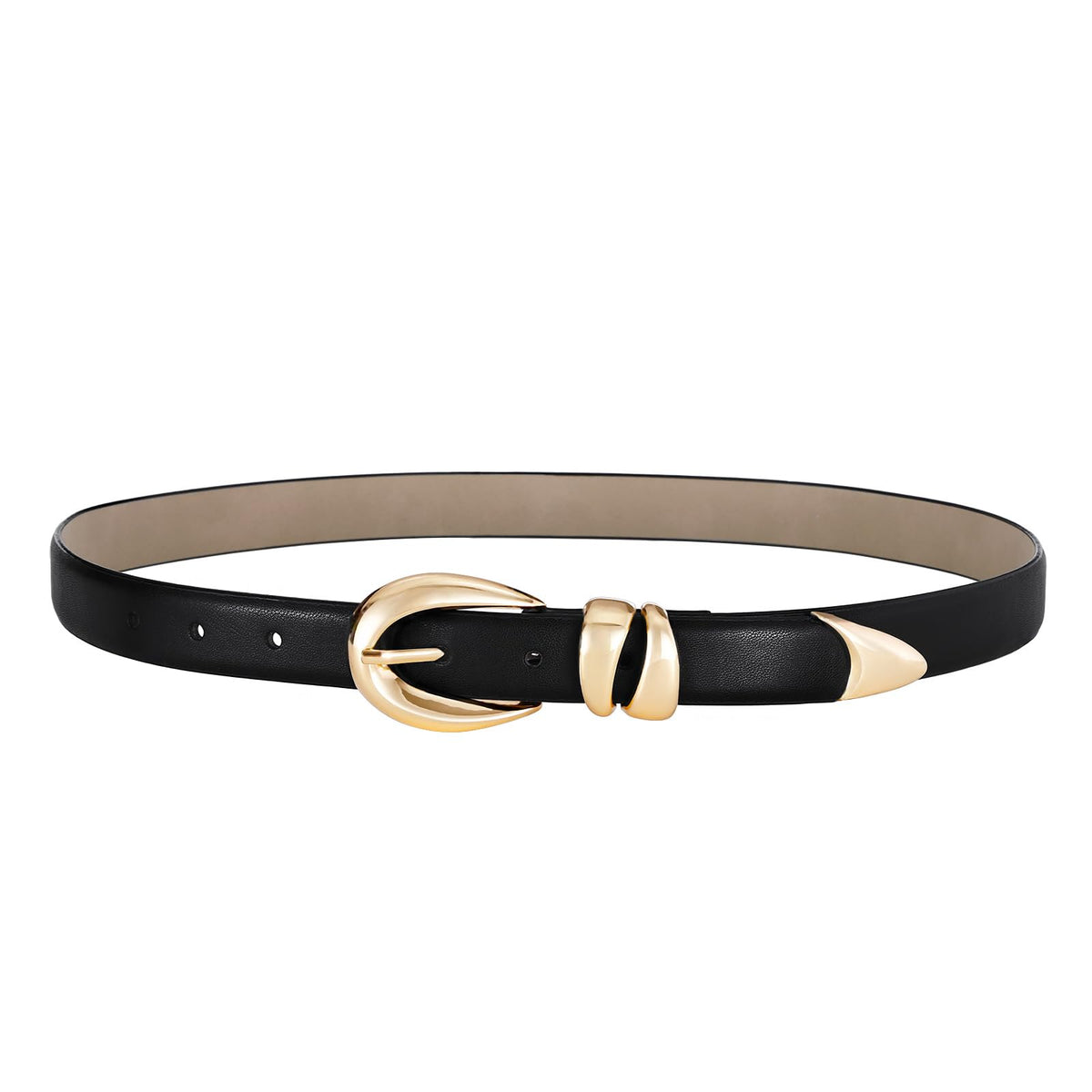 IDUNNVERVE Belts for Women with Gold Buckle – Adjustable Black leather Belt for Jeans, Dress, Pants