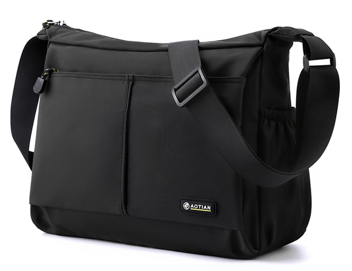 natyrlpog Men's Shoulder Bag Messenger Bag Nylon Waterproof Lightweight Casual Black Crossbody Bag for Work Travel Outdoor
