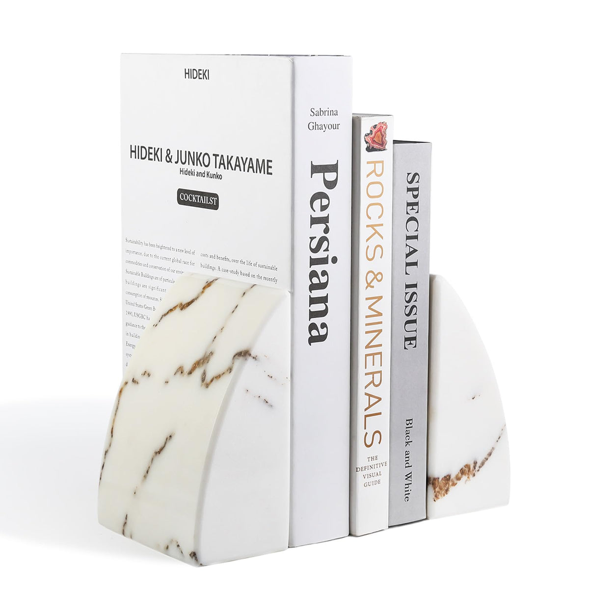 Koville Marble Bookends for Shelves, Large Bookends for Heavy Books, Natural Stone Book Stopper for Books CD Movies, Aesthetic Decorative Book Ends (Oriental Calacatta)